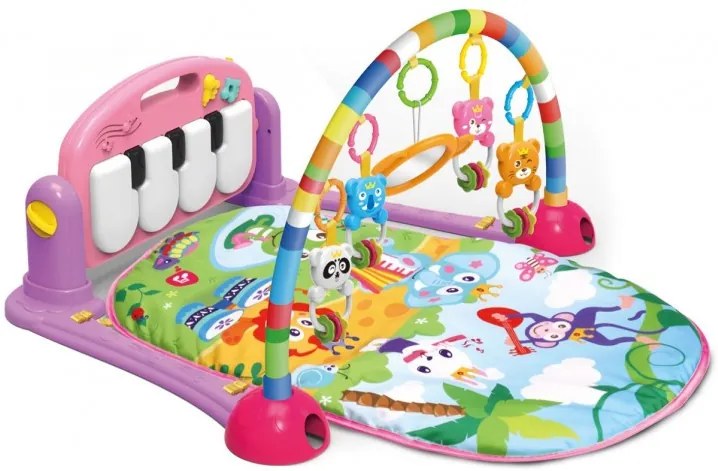 Zongorás játék szőnyeg állvánnyal kiegészítőkkel 3 az 1 ben állatvilág Rózsaszín: Rózsaszín