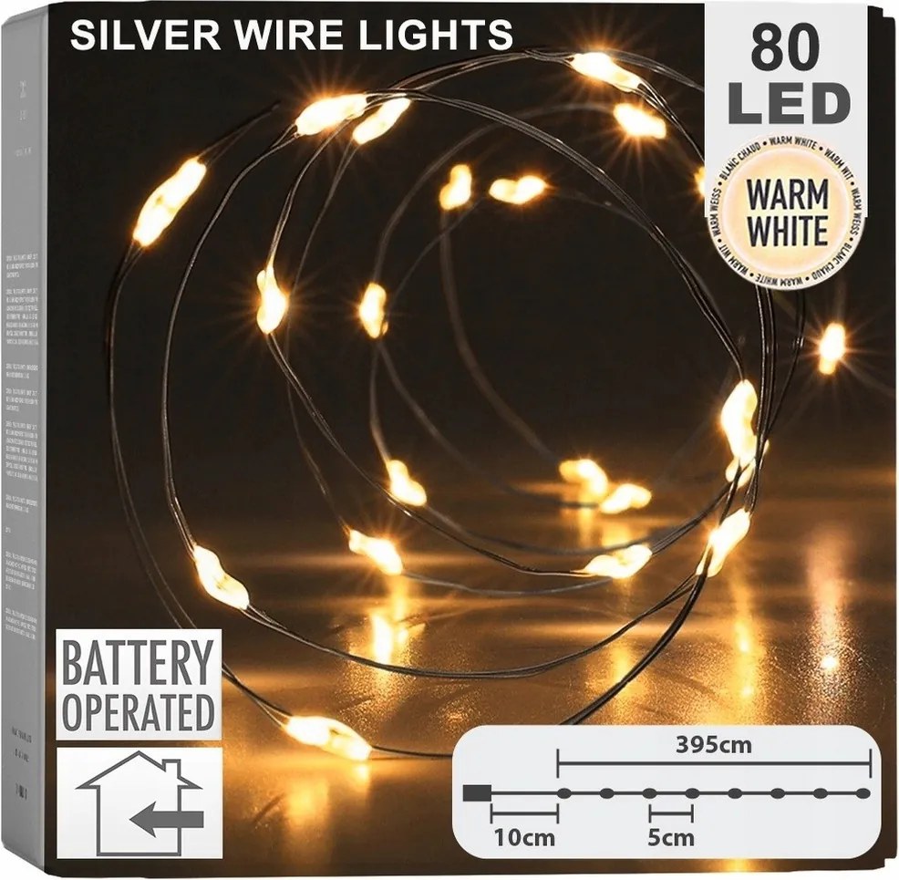 Elemről Működő, Drótos, Ünnepi, Dekorációs Fényfüzér Karácsonyfára, 395 cm