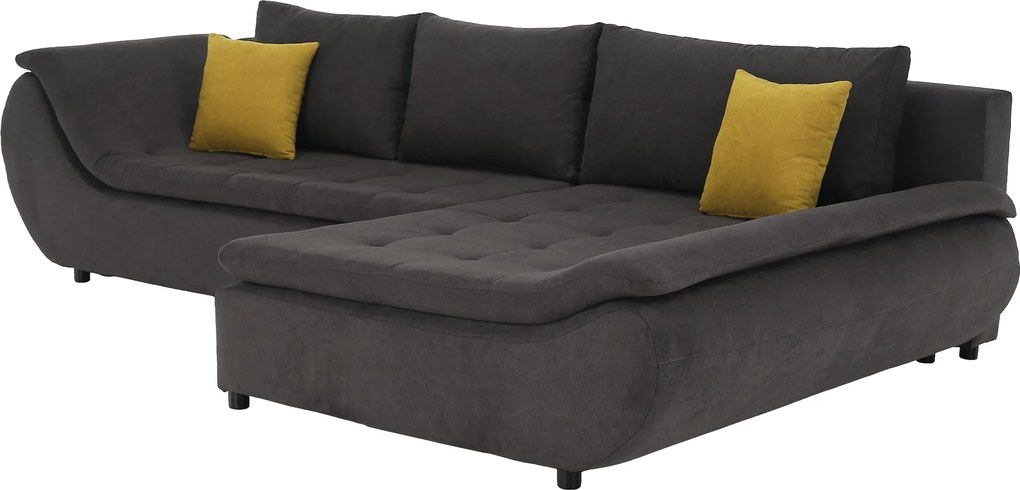 Ülőgarnitúra, szürkésbarna/sárga, szövet, jobbos, BRATO