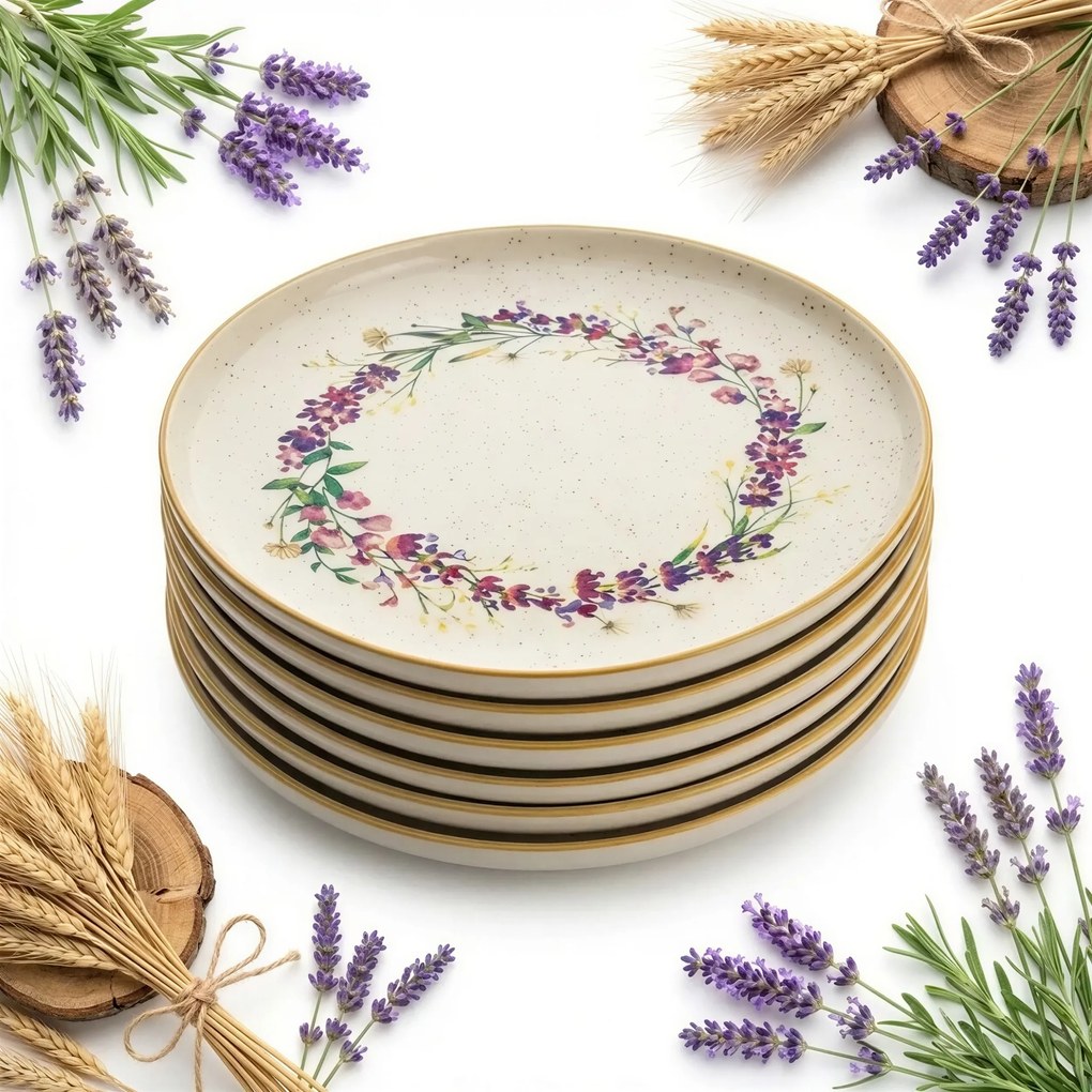 Tányérok 6 db Étkezőtányér Nagy 27cm Kerámia Mezei Virágok Levendula