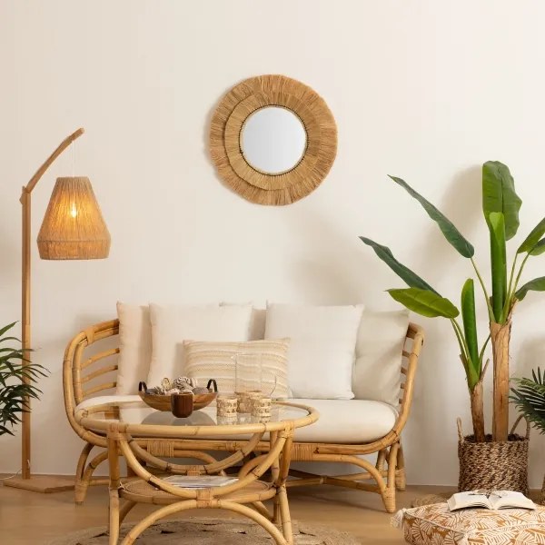 Atmosphera ALBA falitükör, 57 cm átmérő, rafia kivitel