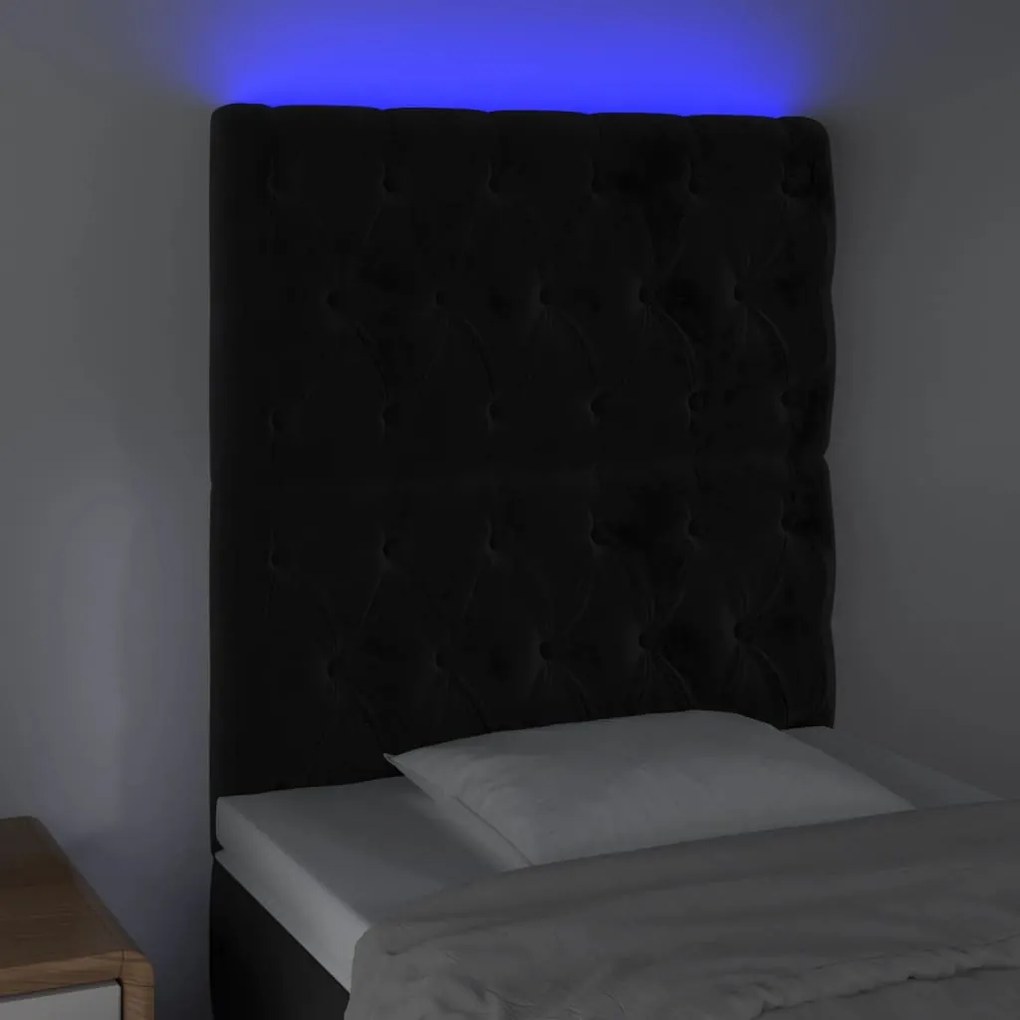 fekete bársony LED-es fejtámla 80x7x118/128 cm