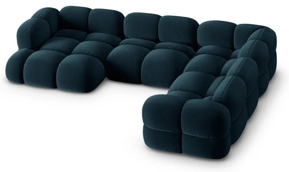 Sötétkék bársony sarokkanapé (jobb oldali-U alakú) Loretto – Cosmopolitan Design