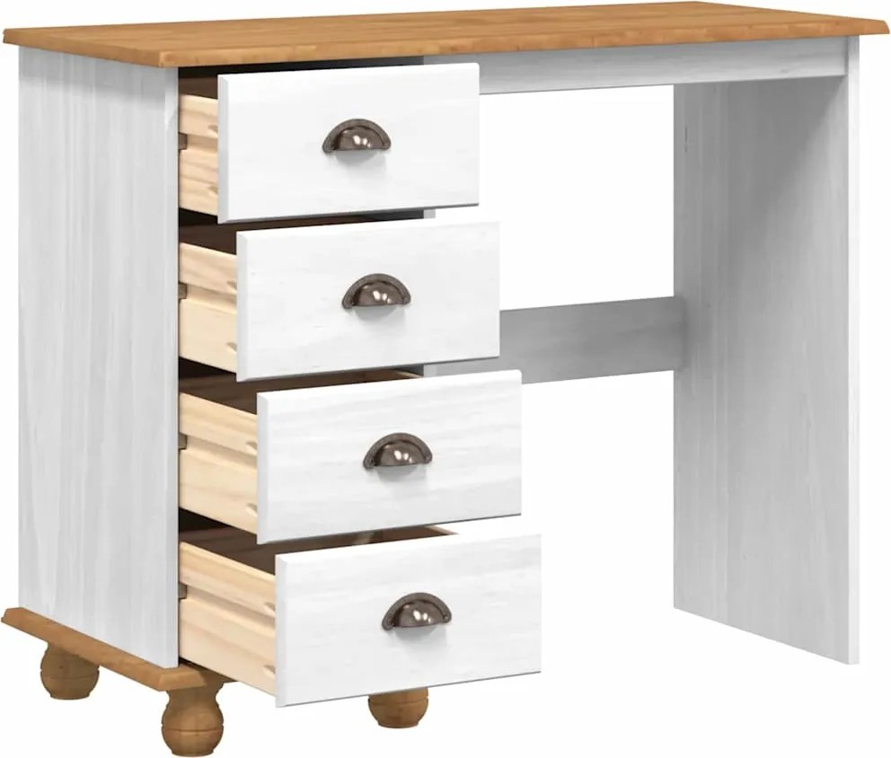 vidaXL Íróasztal fiókkal ASKIM Fehér 95 x 40 x 75 cm Tömör fenyőfa