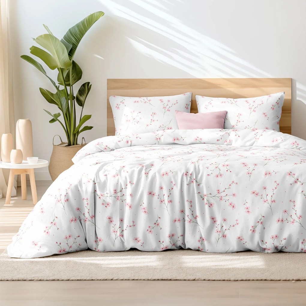 Goldea pamut ágyneműhuzat - cseresznyevirágok 220 x 200 és 2db 70 x 90 cm