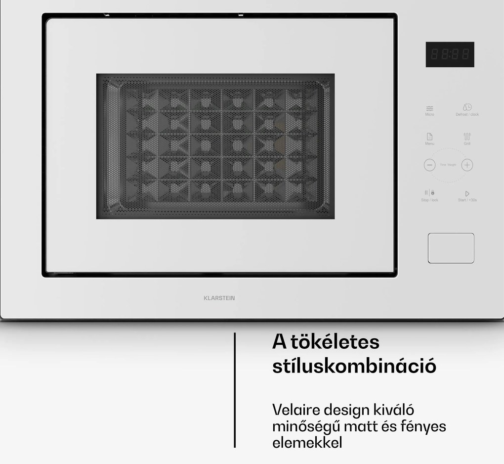 Klarstein Velaire beépíthető mikrohullámú sütő grillel | 1200 W grill | 850 W mikrohullám | 60 cm
