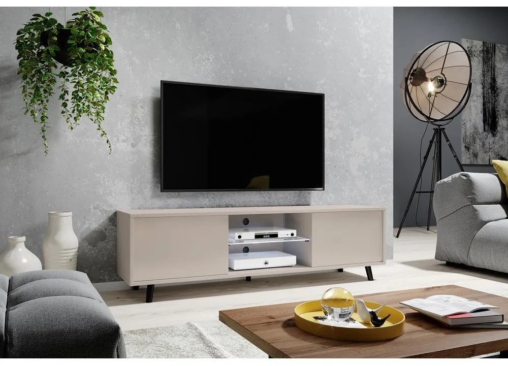 Tv szekrény/asztal Leiros (világítással) (szürkés bézs + fekete). 1099422