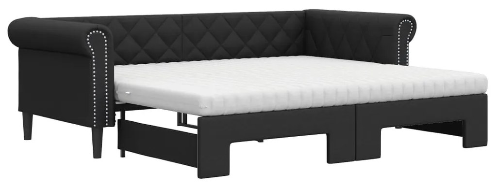 fekete kihúzható műbőr heverő matraccal 90 x 200 cm