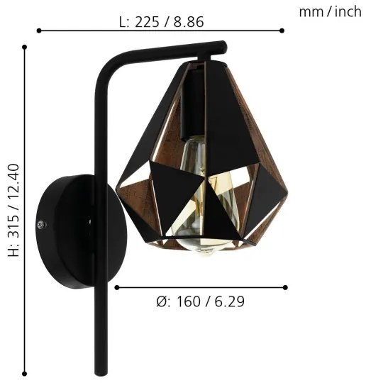 Eglo 43057 - Fali lámpa CARLTON 1xE27/60W/230V