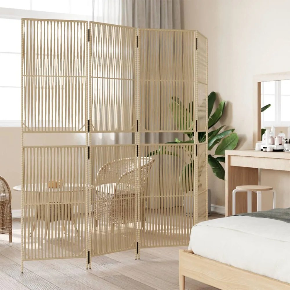 bézs 4 paneles polyrattan térelválasztó