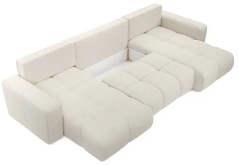 ALMADA U-alakú, kárpitozott, ággyá nyitható ülőgarnitúra ágyneműtartóval, bézs