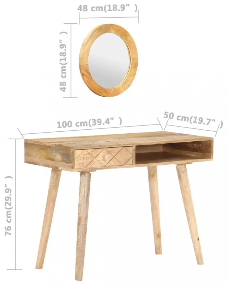 vidaXL tömör mangófa öltözőasztal 100 x 50 x 76 cm