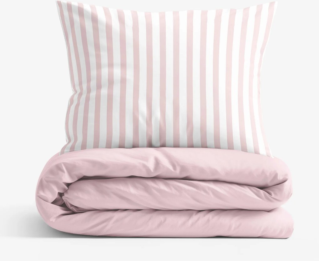 Goldea pamut ágyneműhuzat duo - púderrózsaszín csíkos, púderrózsaszín hátoldal 140 x 200 és 70 x 90 cm