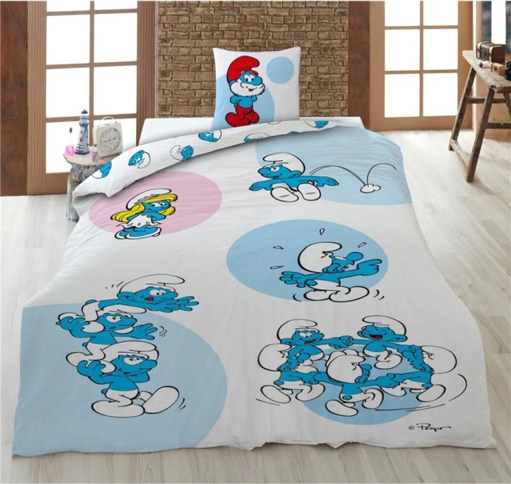 Hupikék törpikék Fun ágyneműhuzat 140×200cm, 63×63 cm
