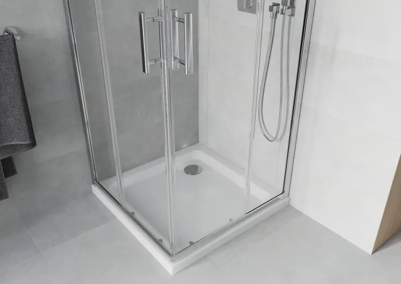 Mexen Rio 90 x 90 cm-es négyzet alakú zuhanykabin, átlátszó, króm + Flat zuhanytálca, fehér - 860-090-090-01-00-4010