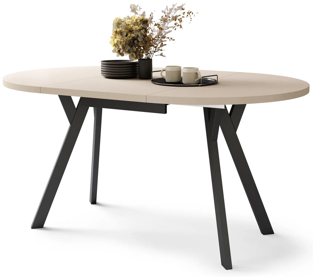Mazzoni ALMO Bézs/fekete lábak - BŐVÍTHETŐ KEREK ASZTAL Y ALAKÚ LÁBAKKAL LOFT/IPARI STÍLUSÚ NAPPALIBA/ÉTKEZŐBE