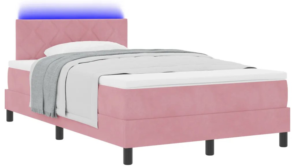 Boxspring Ágy Matrac & LED Rózsaszín 120x190 cm Bársony