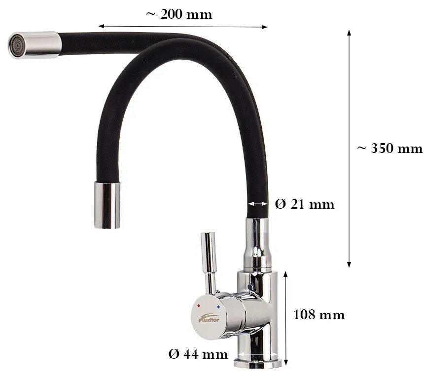 Corin álló mosogató csaptelep flexibilis kifolyócsővel fekete