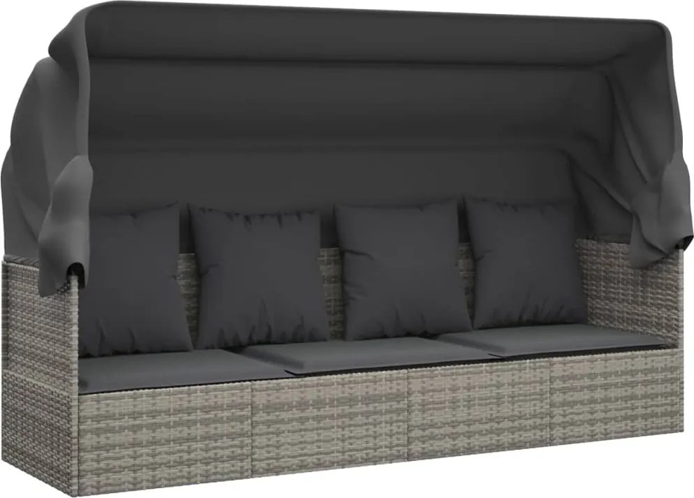 vidaXL szürke polyrattan kültéri társalgókanapé tetővel és párnákkal