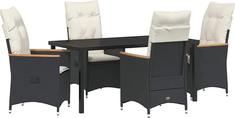 vidaXL Kert étkező szett párnával 5 pcs Fekete polirattan