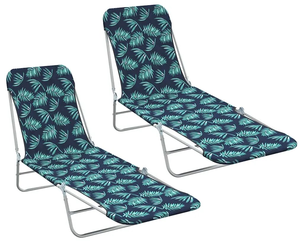 vidaXL 2 db levélmintás összecsukható acél és szövet napozóágy