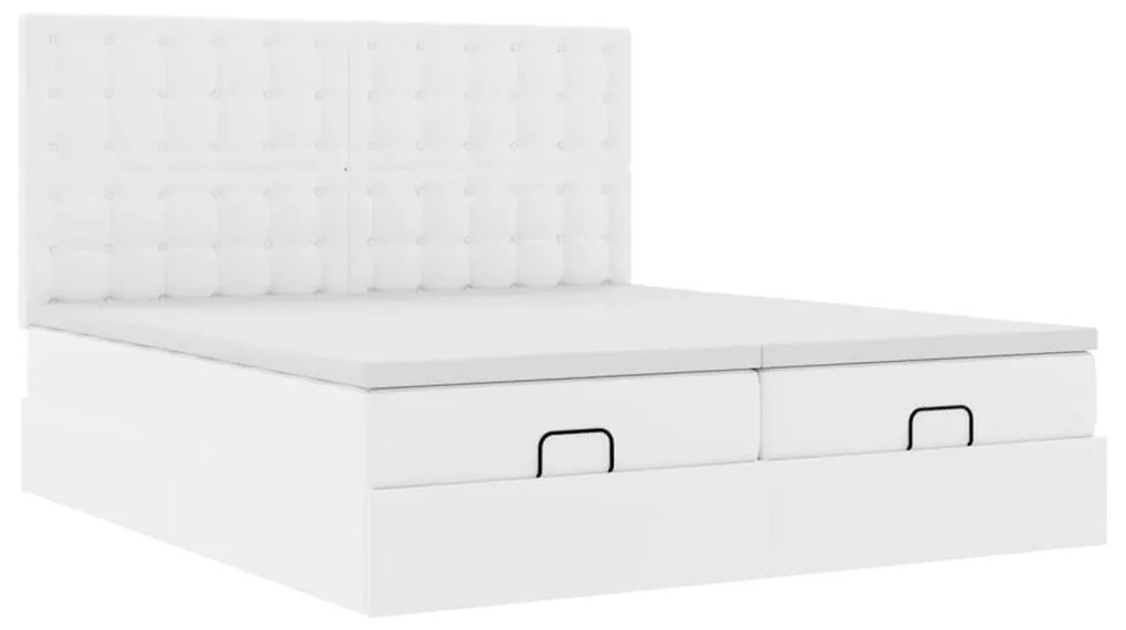 Ottomán ágykeret matracokkal tiszta fehér 180x200cm műbőrrel