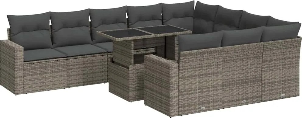 vidaXL 11 részes szürke polyrattan kerti ülőgarnitúra párnákkal
