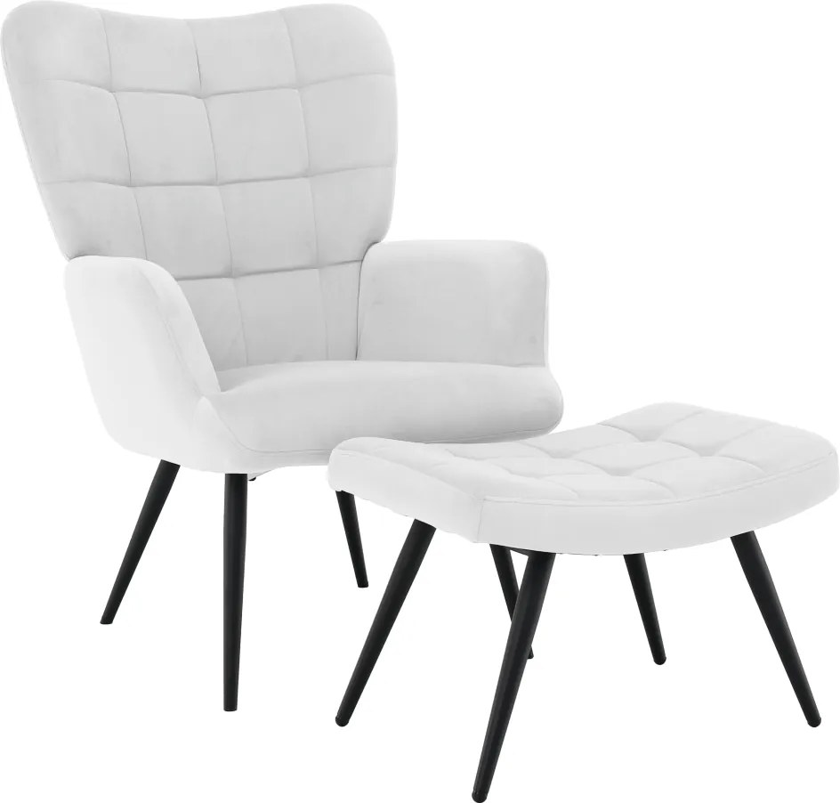 Fotel lábtartóval, világos szürke Velvet szövet/fekete, HABEN