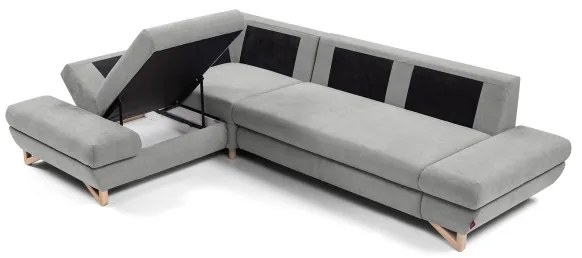 AVESTA ággyá nyitható balos L-alakú kárpitozott sarokkanapé tárolóhellyel, szürke