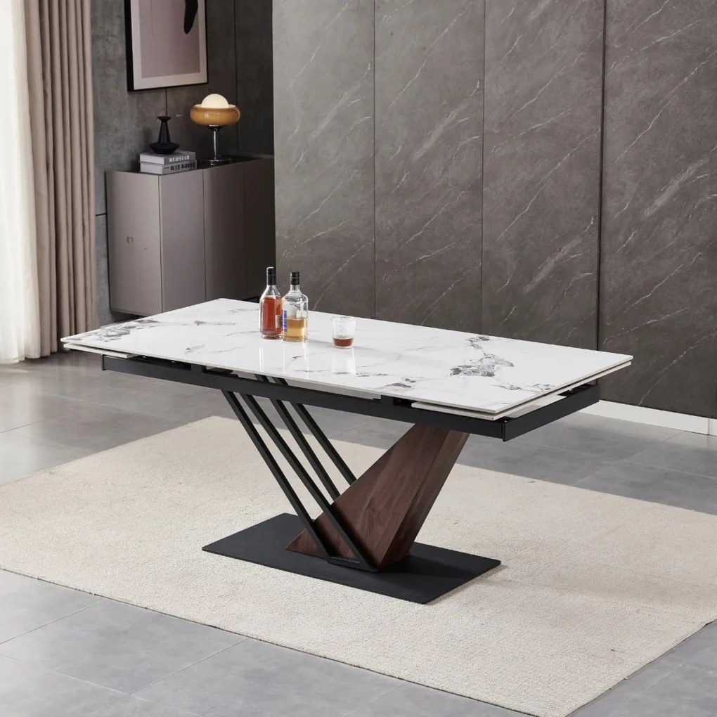 Fehér Márvány/Dió Színű Bővíthető Étkezőasztal. REX 2 180-240 cm