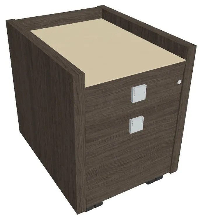 Verno mobil konténer 47 x 60 cm üveggel, 2 fiók, antracit tölgy / vanília