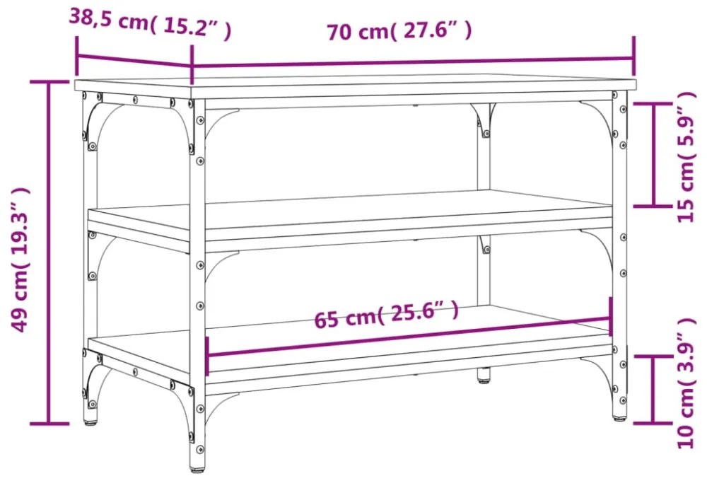 barna tölgy színű szerelt fa cipőtároló pad 70 x 38,5 x 49 cm