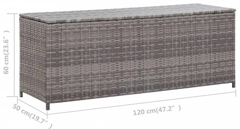 szürke polyrattan kerti tárolóláda 120 x 50 x 60 cm