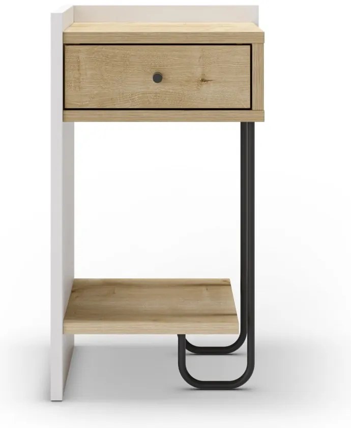 Fehér-natúr színű éjjeliszekrény tölgyfa dekorral Mercure – Marckeric