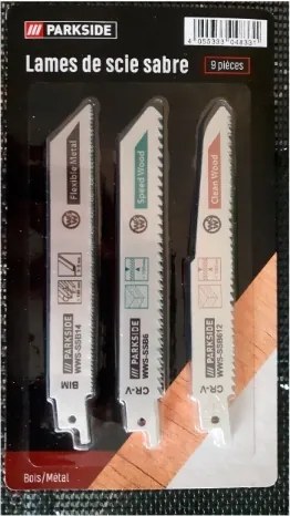 Parkside szablyafűrészlap, 9 db, felhasználás: fa, fém