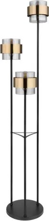 Globo 15560S Állólámpa fém fekete váz, üveg búra réz dekor gyűrűvel. Billenőkapcsolóval. ø: 430mm, M: 1670mm, Kabel 1800mm, exkl. 3x E27 60W 230V