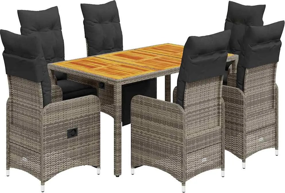 vidaXL 7 részes szürke polyrattan kerti bisztrógarnitúra párnákkal