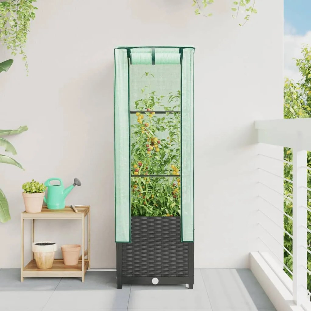 rattan megjelenésű magaságyás melegháztakaróval 40x40x139 cm