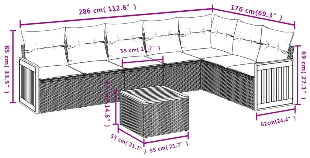 8 részes bézs polyrattan kerti ülőgarnitúra párnával