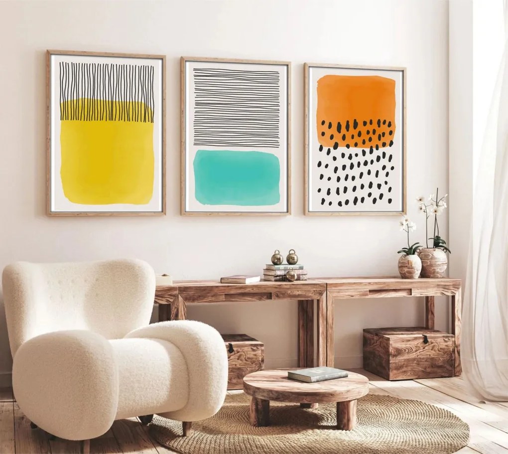 Huhu136 keretezett MDF falikép, 50 x 70 cm, 3 db-os szett