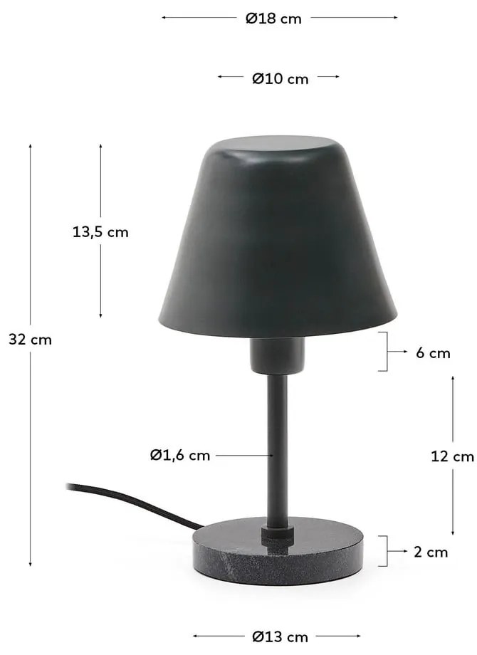 Sötétzöld-fekete márvány asztali lámpa fém búrával (magasság 32 cm) Calina – Kave Home