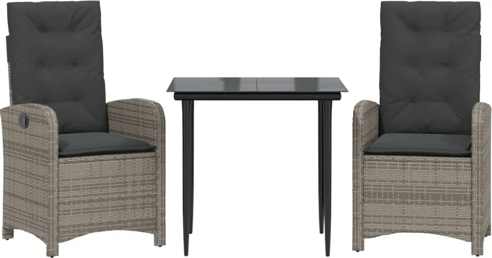 vidaXL 3 részes szürke polyrattan kerti étkezőgarnitúra párnával