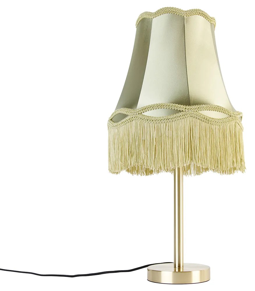 Klasszikus asztali lámpa sárgarézzel és Granny árnyékolóval zöld 30 cm - Simplo