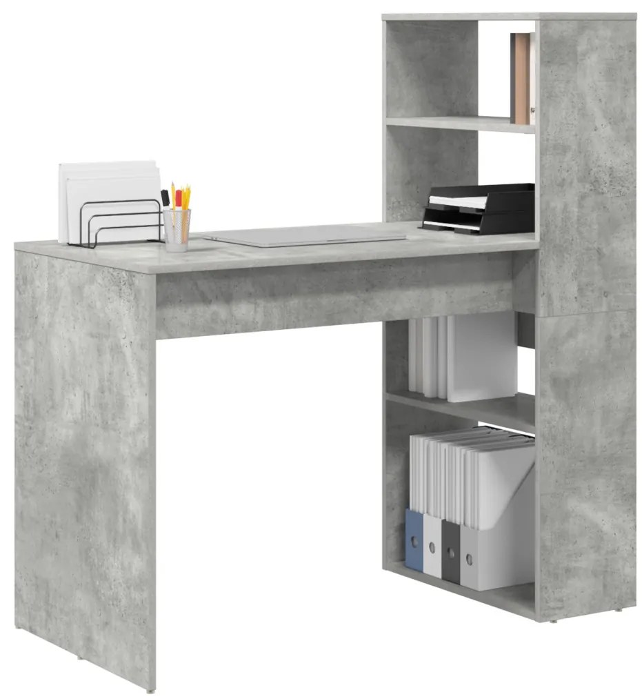 Asztal tárolóval Beton Szürke 113x54x120 cm Szerelt fa