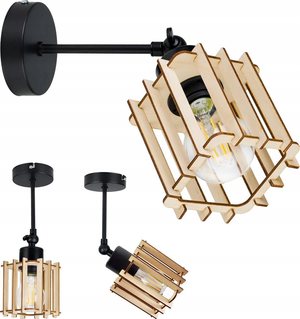 Lámpa Fali lámpa mozgatható loft Kocka Fa