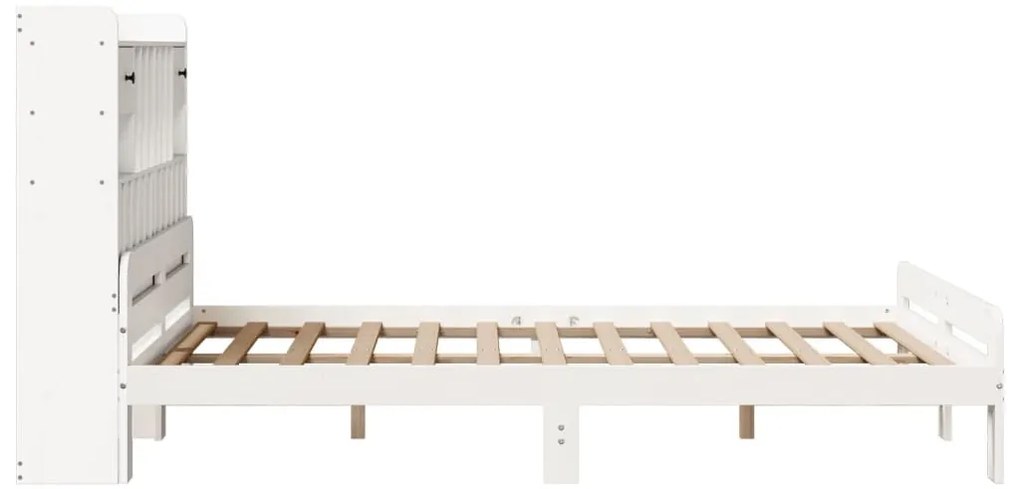 fehér tömör fenyőfa könyvespolcos ágy matrac nélkül 140x190 cm