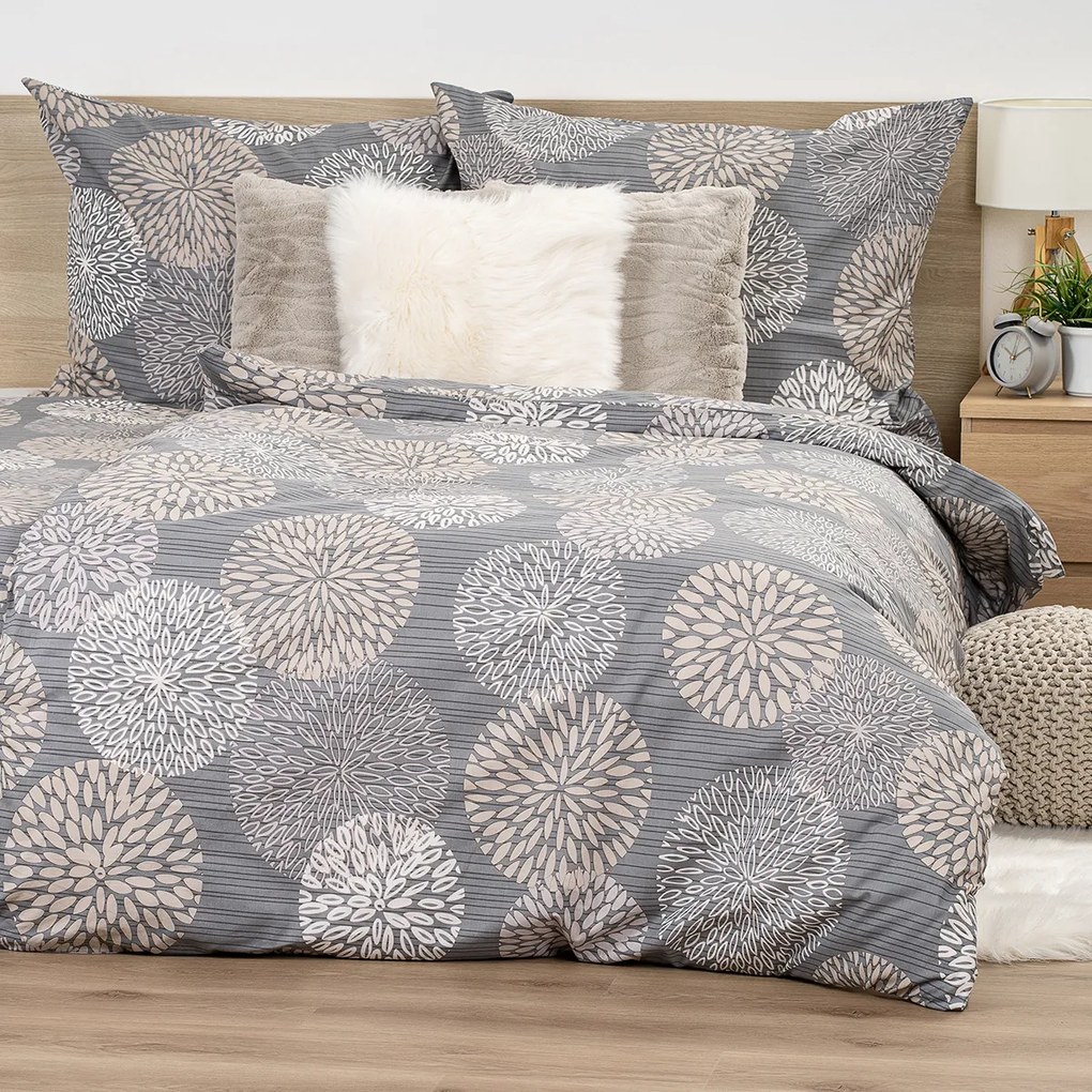 4Home Grey Petals pamut ágyneműhuzat, 140 x 200 cm, 70 x 90 cm, 140 x 200 cm, 70 x 90 cm