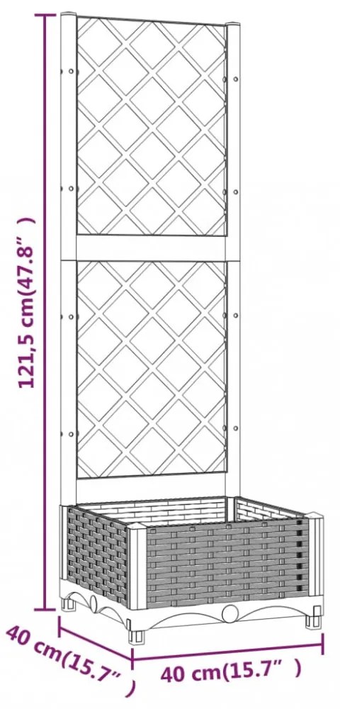 sötétszürke PP rácsos kerti ültetőláda 40 x 40 x 121,5 cm