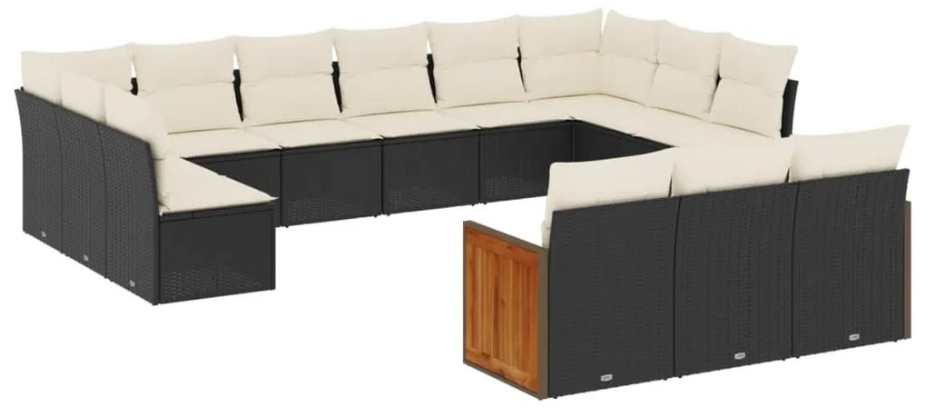 13 részes fekete polyrattan kerti ülőgarnitúra párnákkal