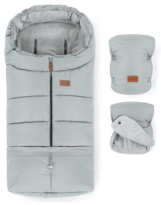 PETITE&MARS - SZETT Babakocsi bundazsák 3 az 1-ben JIBOT + babakocsi kézmelegítők világosszürke
